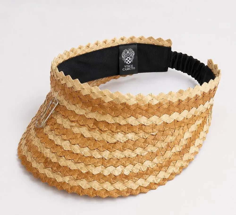 NWT Vince Camuto Woven Straw Sun Visor Hat Natural Tan Beach Resort $38